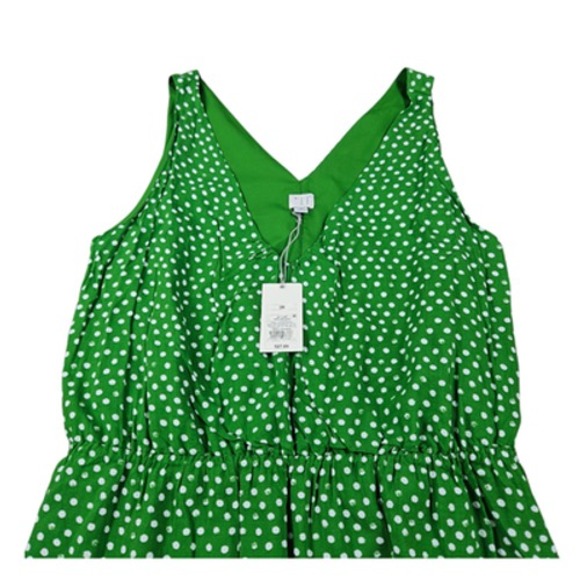 A New Day Dress Womens 3X Green White Polka Dot Sleeveless V Neck Tie Waist - Picture 1 of 10
